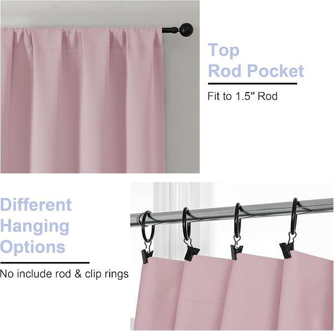Simplebrand Ava Blush Blackout Curtains for Bedroom 84 Inch Length 2 Panels Set, Solid Thermal Insulated Privacy Nursery Window Treatment Curtains Blackout Drapes, W40 x L84 Inch, Blush