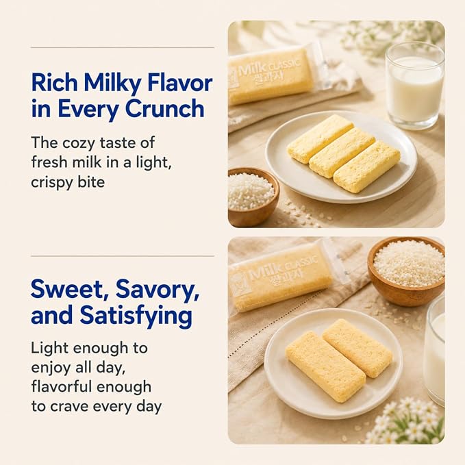 56% Milk Classic Korean Milk Rice Crackers, 16.92 oz Pack of 2 | asian snack, oven baked, non fried, wrapped sticks, light crispy texture, tea coffee pairing, lunchbox pantry