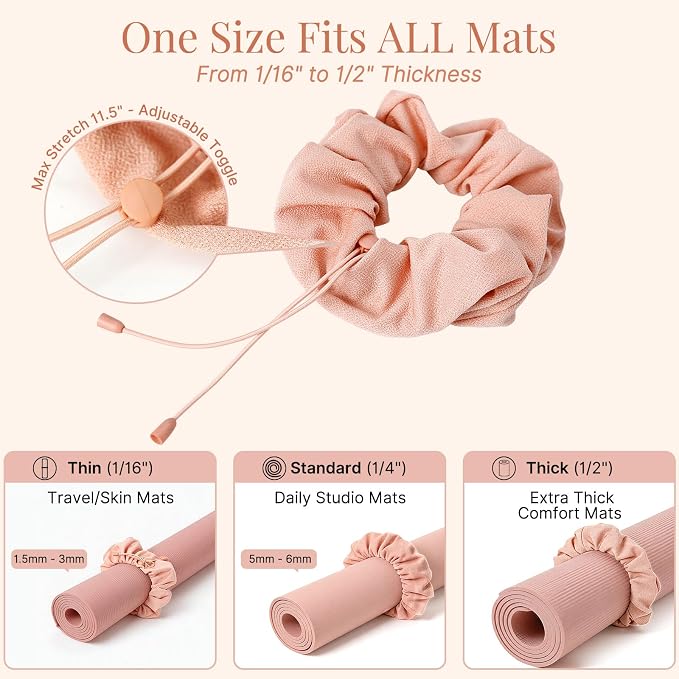 Aolamegs Adjustable Yoga Mat Scrunchie, 2-in-1 Mat Strap and Hair Tie, Fits All Standard & Extra Thick Yoga Mats