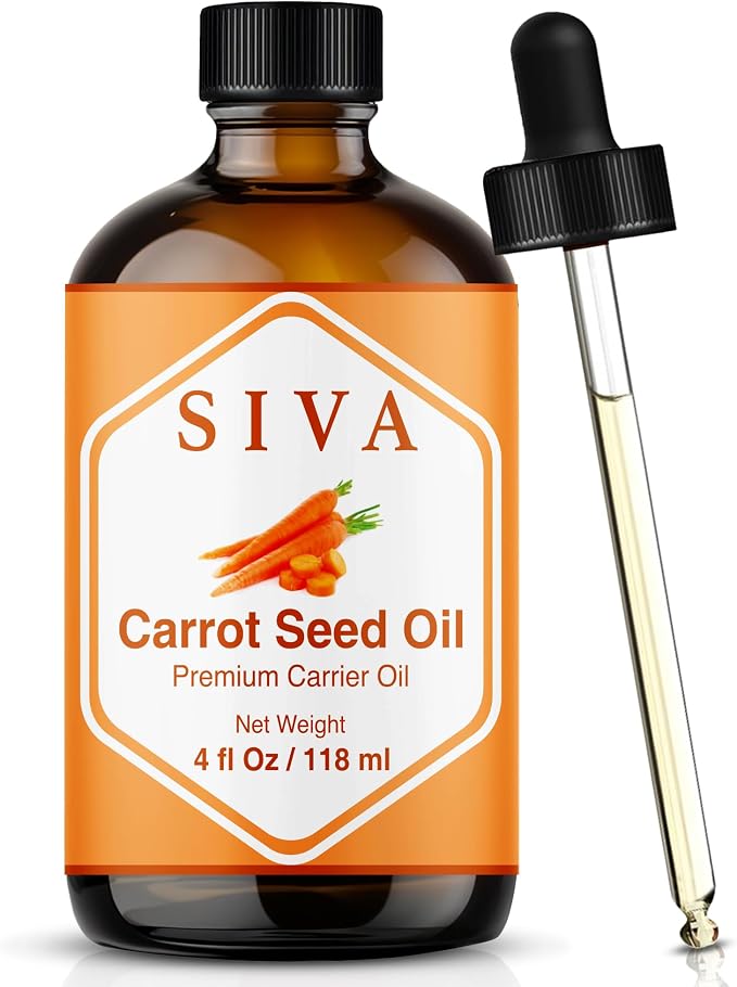 SIVA Carrot Seed Oil 4oz (118ml) Premium Cold-Pressed 100% Natural Carrier Oil With Dropper For Face, Skin Care, Body Massage, Hair Care, Hair Oiling & Scalp Massage