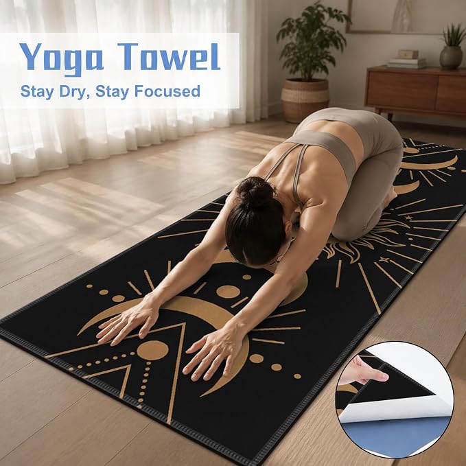 Yoga Mat Towel, Black Hot Yoga Non Slip Corner Pockets, 74 x 26 in | Soft Absorbent Microfiber With Four Corner Pockets, Fits Over Yoga Mats For Hot Yoga, Pilates, Gym, And Travel