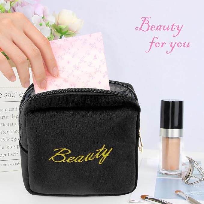 Flannel Sanitary Napkin Storage Bags Menstrual Cup Pouch Portable Zipper Nursing Pad Holder Tampons Collect Bags Feminine Menstruation First Period Kit Bag for Women Black