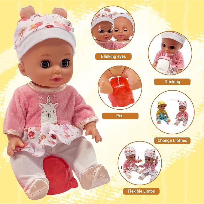 Baby Doll Stroller Set Toys for Girls Toddlers 3-5 4-6 5-7 Gifts, 12.2" Baby Doll Set with 2 Set Doll Clothes, Dining Chair, Baby Stroller Toys for Accessories Pretend Play