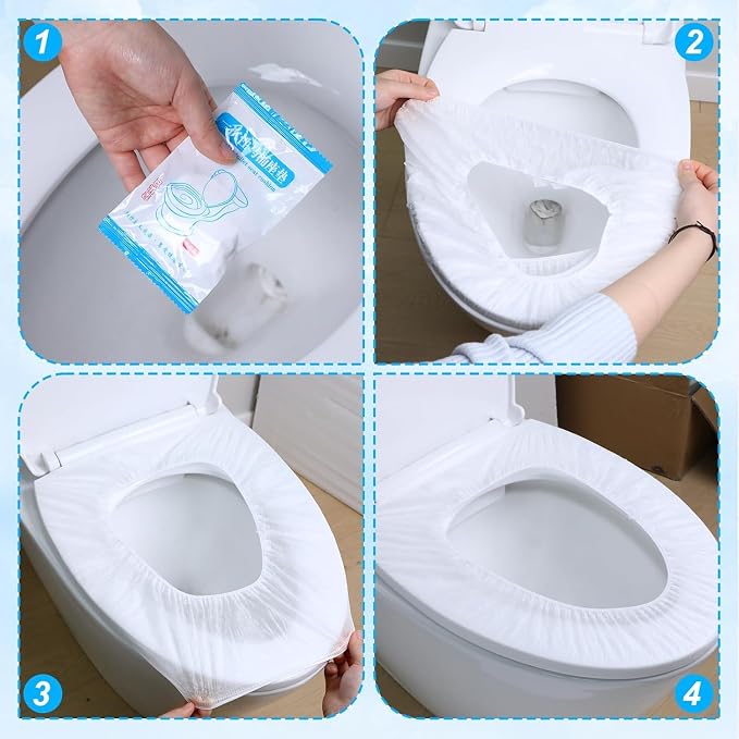 Commode Disposable Toilet Seat Covers Waterproof – 50 Pack, Individually Wrapped, Non-Woven Travel Toilet Seat Cover for Public Restrooms, Hospitals & Trips