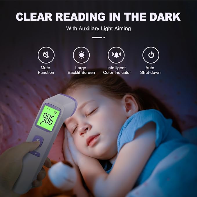 GoodBaby No-Touch Thermometer for Adults and Kids, Digital Health Thermometer with Fever Alarm, 1 Second Result, Accurate & Easy to use, Purple