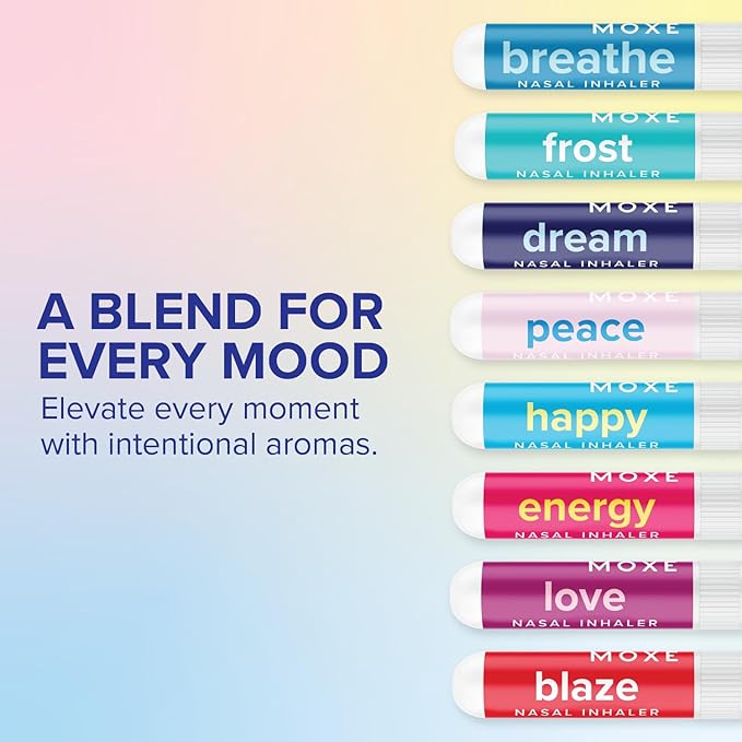 MOXĒ Nasal Inhaler Bundle, 8 Essential Oil Blends, Aromatherapy Sticks, Warming & Cooling Fragrances, Undiluted Oil, Natural Ingredients