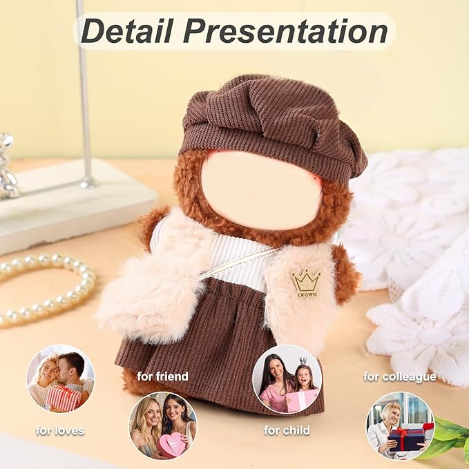 17cm Doll Clothes Set (No Doll) – Outfit with Hat & Overalls, Handmade Accessories for Mini Dolls, OB11-Compatible Dress-Up Gift (Fashion Style)