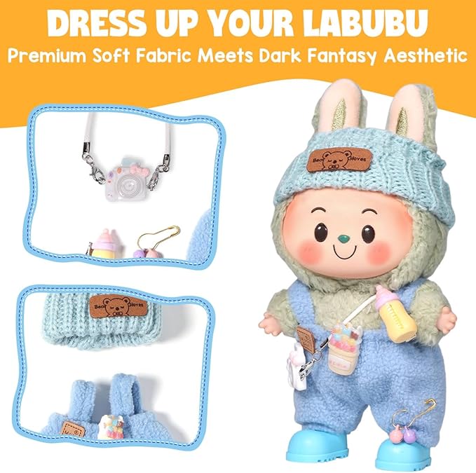 AICase for 17cm Doll Clothes/Outfit,Clothing Set for 17cm Doll,3 Piece Set Hat Clothing,Boys and Girls Stylish Adorable Clothes Accessories_Blue-15