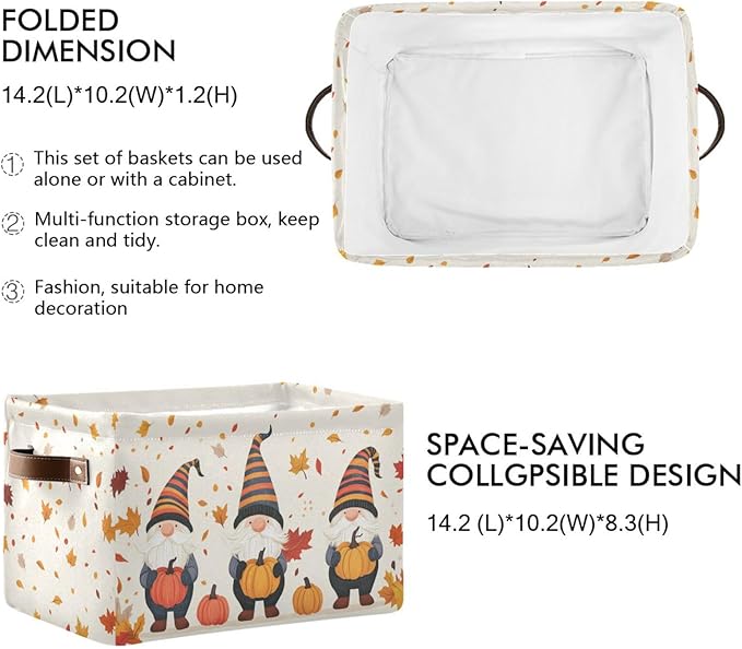 Aslsiy Storage Basket Gnome and Pumpkins Autumn Nursery Bins Apricot Baby Box Canvas Clothes Shelf Basket Laundry Hampers 2 Pcs