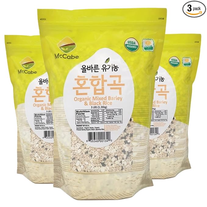 McCabe Organic Mixed Barley & Black Rice - Black Rice Organic | Rich with Fiber & Minerals | USDA and CCOF Certified | Packed in USA | 3Lbs (Pack of 3)