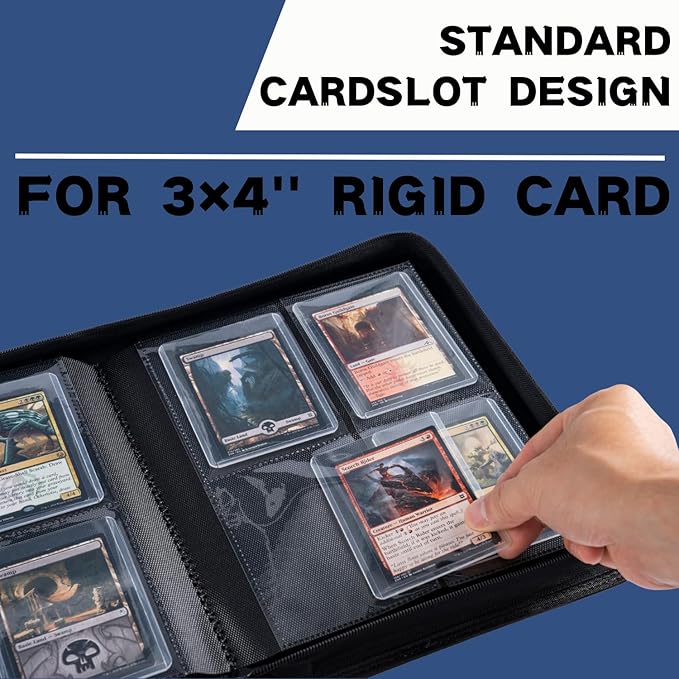 Top loader Binder, Holds 128+ Toploaders, 4 Pocket Top Loader Card Storage Case, Double-Sided Pockets for trading card in 3 x 4'' Toploaders（Navy Blue）