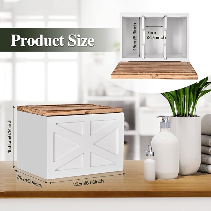 Tampon holder for bathroom，Feminine Product Organizer With Lid，Wood Tampon storage(White)