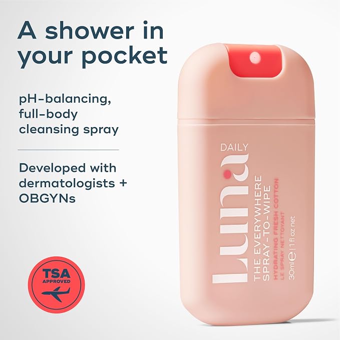Luna Daily Body Cleansing Spray | Hydrating pH-Balanced Feminine & Body Mist | Gentle & Moisturizing for Intimate Hygiene, Underarms & Private Parts | Travel Essential for Women, Gym & Daily Care,30ml
