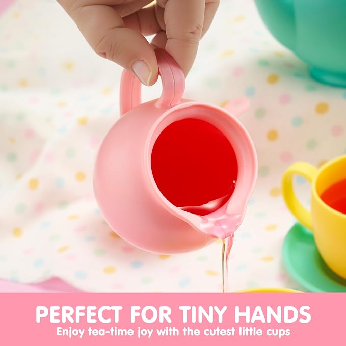 JOYIN 18PCS Pretend Tea Party Set Play Food Accessories BPA Free, Phthalates Free, Plastic Tea Set, Mini Kitchen for Kids, Gifts for Toddler Boys Girls, Easter Birthday Gifts