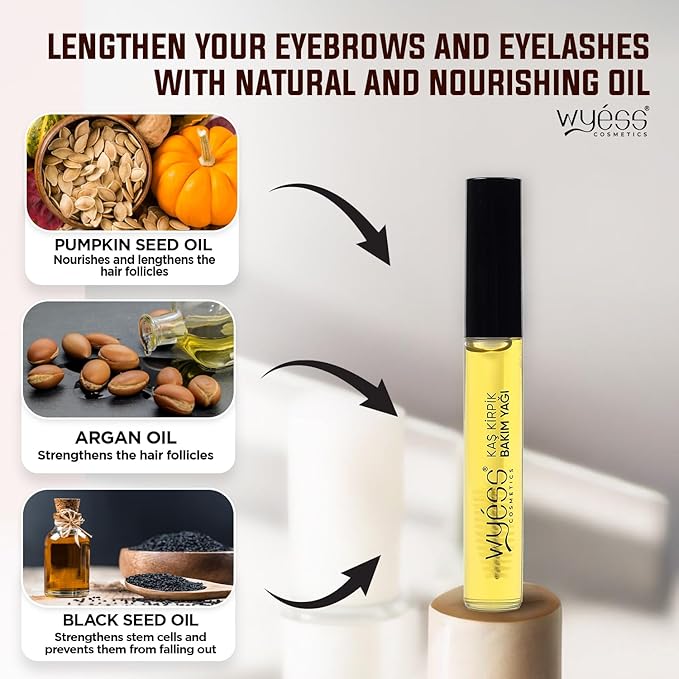 WYESS Lash Serum - Eyebrow & Eyelash Growth Oil, Lash Serum for Eyelash Growth, Eyelash Growth Serum Supporting the Appearance of Longer, Fuller and Thicker (0.47 Fl Oz), Clear