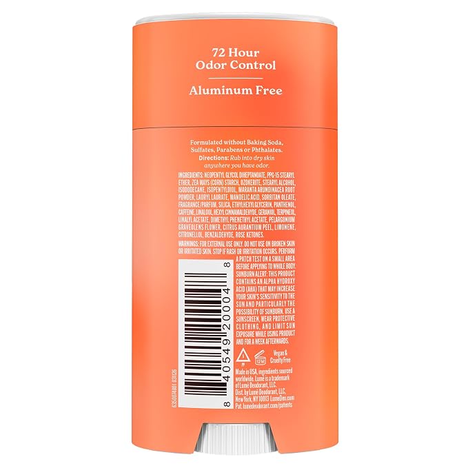 Lume Whole Body Deodorant - Smooth Solid Stick - 72 Hour Odor Control - Doctor Developed - Aluminum Free, Baking Soda Free and Skin Loving - 2.6 Ounce (Summer Peach)