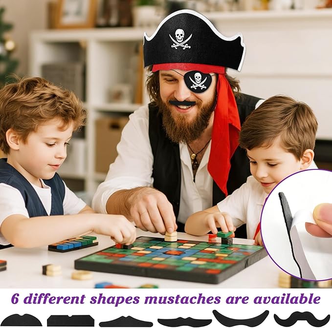 Halatool 12 Set Pirate Accessories for Kids, Include 12 Felt Pirates Hats with 12 Eye Patches and 12 Mustaches, Pirate Costume Accessories for Halloween, Masquerade, Cosplay, Party Favors Decor
