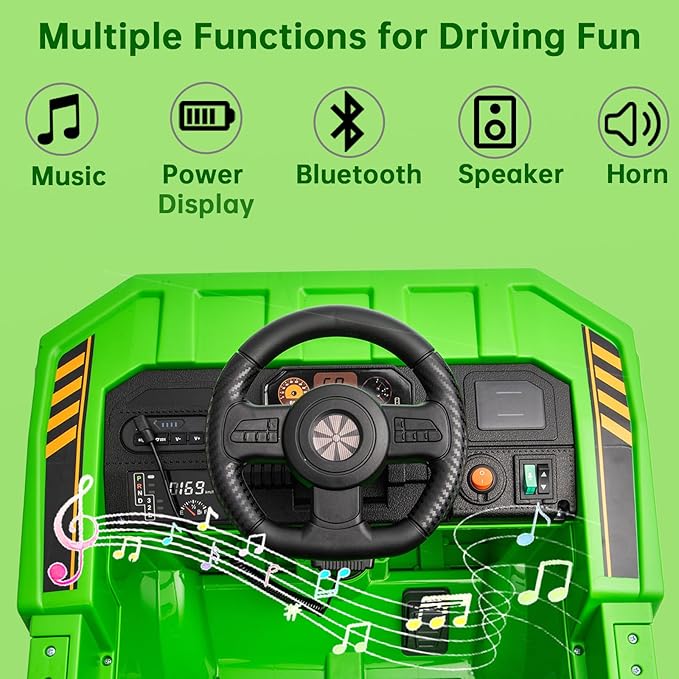 POSTACK Ride on Toy with Parental Remote Control, 12 Volt Battery Powered 4 Wheels Kids UTV, Kids Cars to Drive for Toddlers Boys Girls with Shovel,3 Speeds,Bluetooth, Music, Green
