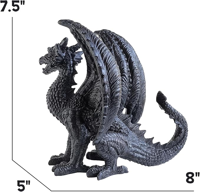 Gothic-Themed Dark Dragon Statue Figurine 8'' Long Majestic Dragon Medieval Mythic Guardian Collectible Fantasy Decoration Home Office Shlef Mantel Decor Gifts