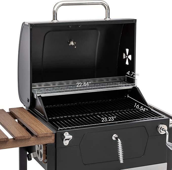 Royal Gourmet CD1824M 24-Inch Charcoal Grill, BBQ Smoker with Handle and Folding Table, Perfect for Outdoor Patio, Garden and Backyard Grilling, Black, Medium | BBQ Smoker Perfect for Outdoor Patio, Garden and Backyard Grilling, Black, Medium