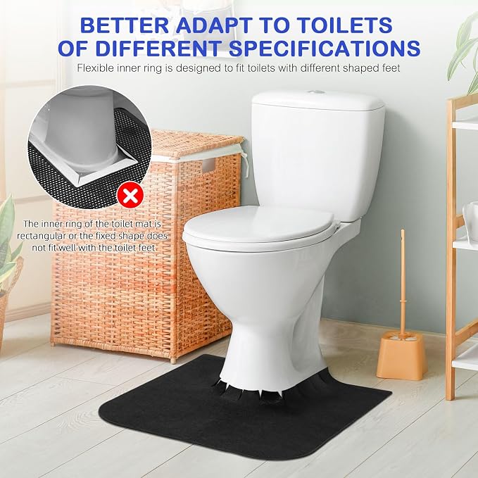 Upgrade Round Commode Potty Training Mats for Boys, Potty Training Toilet Rugs, Toilet Rugs u Shaped Washable,Toilet mats for Bathroom(4 Pack, Black)