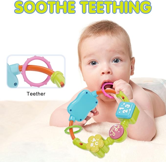 Baby Bilingual Musical Elephant Stuffed Animals Toys,Infant Early Learning Toy with Light-Up Music & Crinkle,Tummy Time Toys for 0 3 6 9 12+ Months for Baby Boy Girl Gift,Blue
