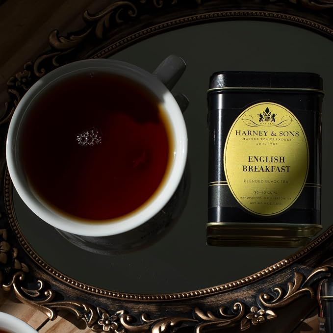 Harney & Sons English Breakfast Loose Leaf Black Tea, 4 oz Tin, China Keemun, Bold Full-Bodied Flavor for Hot or Iced Tea, Caffeinated