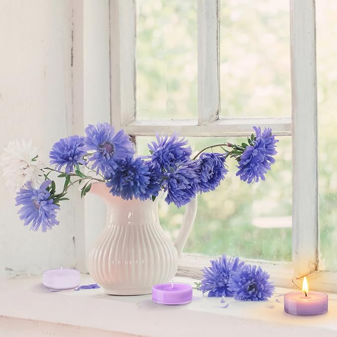 Honoson 12 Pack Tea Lights Candles Tea Light Natural Wax Scented Candle for Spring Easter Wedding Engagement Gifting Aromatherapy Anniversary Home Decor (Round,Gradient Purple)