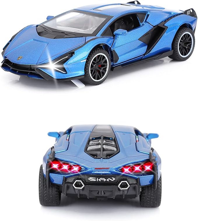 SASBSC Lamb Toy Cars Sian Diecast Metal Model Car with Light and Sound Fkp3 Pull Back Car Toys for Boys Age 3 + Year Old (Blue)