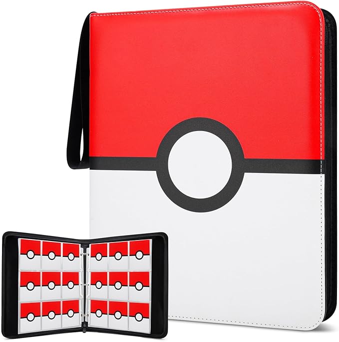 Card Binder 9 Pocket, 900 Pockets Extra Large Trading Card Binder with Zipper, PU Leather Waterproof Card Album Holder, 3-Ring Collectible Card Book for TCG, MTG, Game Cards，Red & White