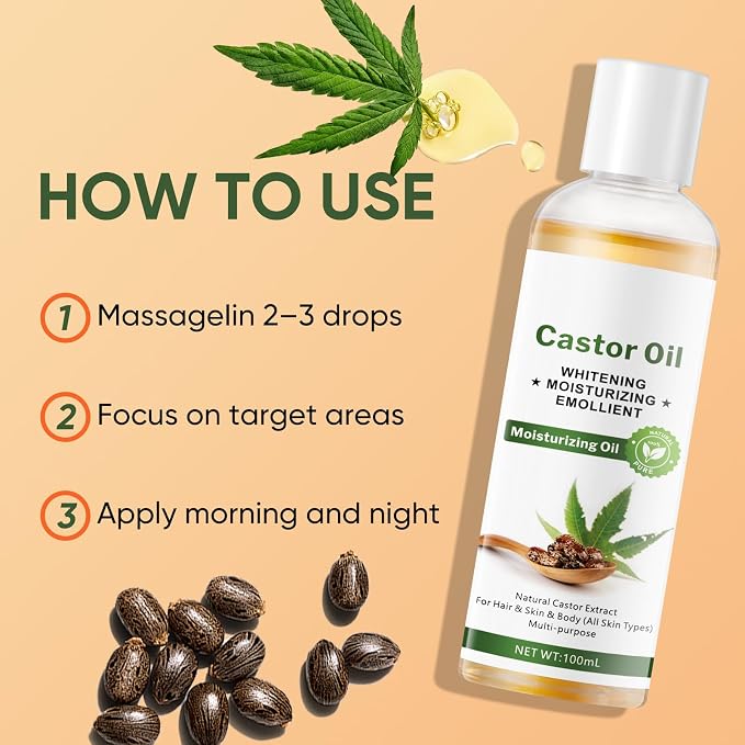 Castor Oil with Squalane, Jojoba & Olive Oils - Glow Moisturizing Emollient for Hair, Skin & Body, Multi-Purpose Moisturizer with Natural Antioxidants, 3.38 Fl Oz