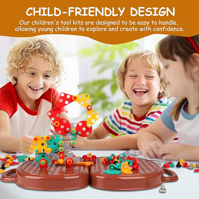 YououiiMagic Montessori Play Toolbox Bear, STEM Kits for Kids Ages 3-12, Creativity Tool Box with Drill Kids Building Toys, DIY Educational Construction Engineering Toys Preschool Toys
