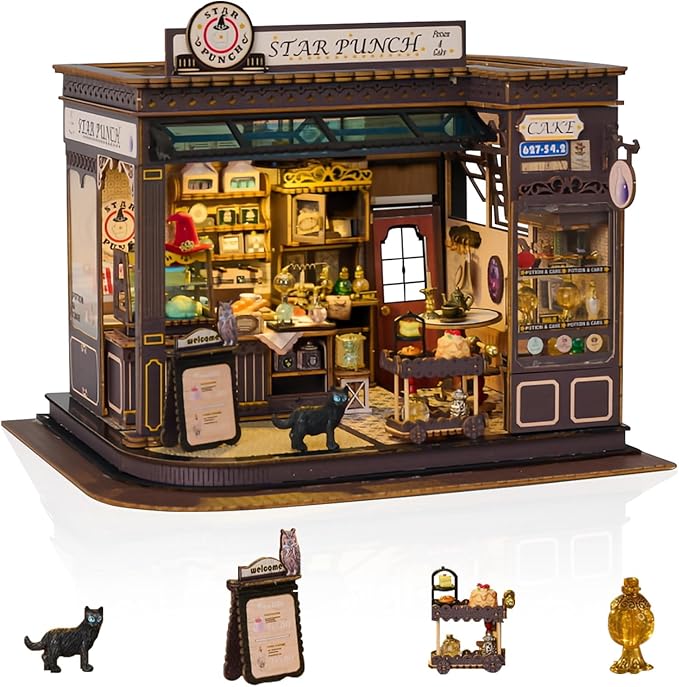Foyucool DIY Miniature House Kit, Dollhouse Kit with LED Light, Mini House Building Kits for for Adult to Building, Christmas Home Decorations Gifts for Family and Friends, Cakehouse