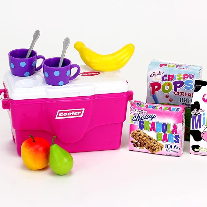 Sophia's Pretend Play Food & Picnic Toy Playset for 18 inch Girl Dolls with Cooler & Tea Party Accessories, Hot Pink