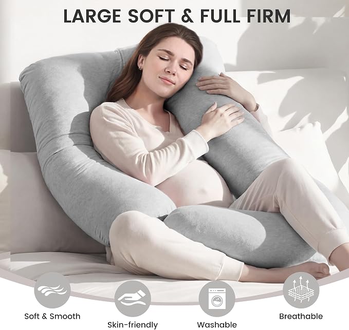 Jcickt Pregnancy Pillow for Sleeping,59 inch Maternity Pillow with Removable Washable Cover,J-Shaped Cooling Full Body Pregnant Pillow -Support for Backs,Legs, Belly, HIPS, Improve Sleep -Gray