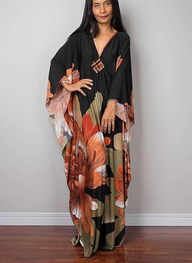 Venasha Womens Caftan Floral Print Kaftan Dress Short Sleeve Swimsuit Cover up Loungewear for Summer