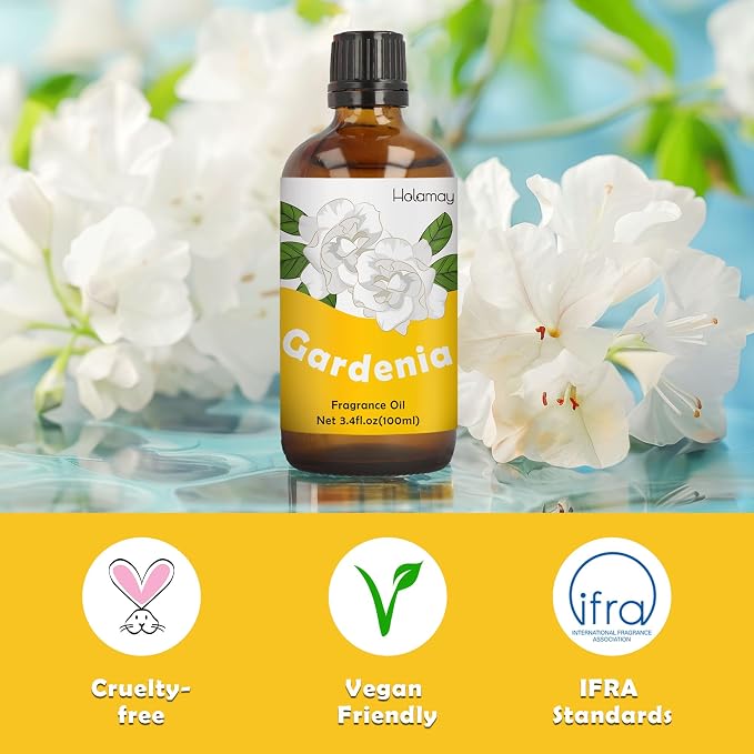 Gardenia Fragrance Oil, Holamay Floral Single Essential Oil 3.4 fl.oz/100 ml, Premium Candle Making Scents, Fragrance Oil for Soap Making, Diffuser Oils for Home