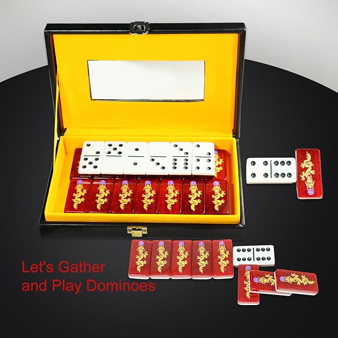 IDTQ Double Six Dominoes, 28 Tile Colored Dots Domino Game Set with Upscale Gift Boxes, Adults and Families for 2-4 Players, Classic Numbers Table Games (Dragon)