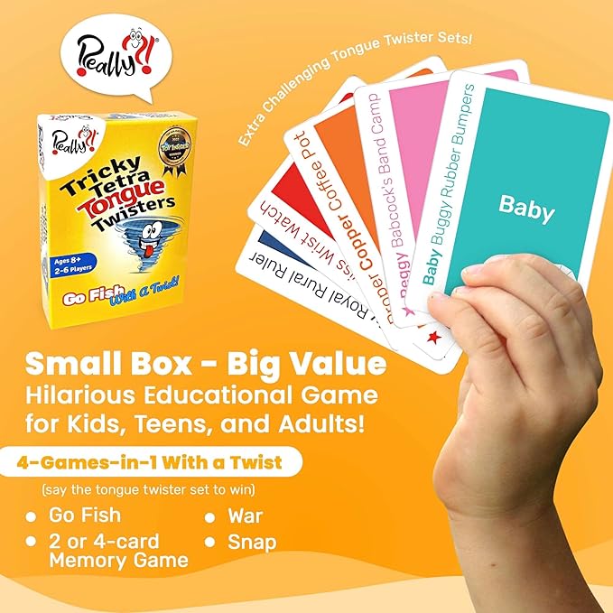 Really?! Tricky Tetra Tongue Twisters - Go Fish with A Twist, Hilarious Family Party Speech & Memory Card Game, Ages 8+