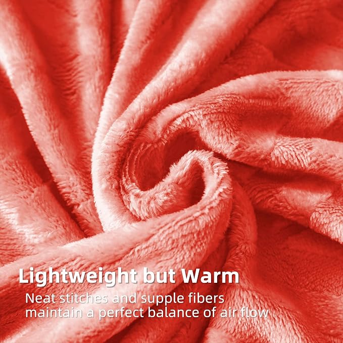 Whale Flotilla Flannel Fleece Fall Bed Blanket Queen Size, Coral | Lightweight Breathable Soft Bedspread, Plush Fluffy Coverlet Chevron Design Decorative Blanket for Home Life, 90x90 Inch