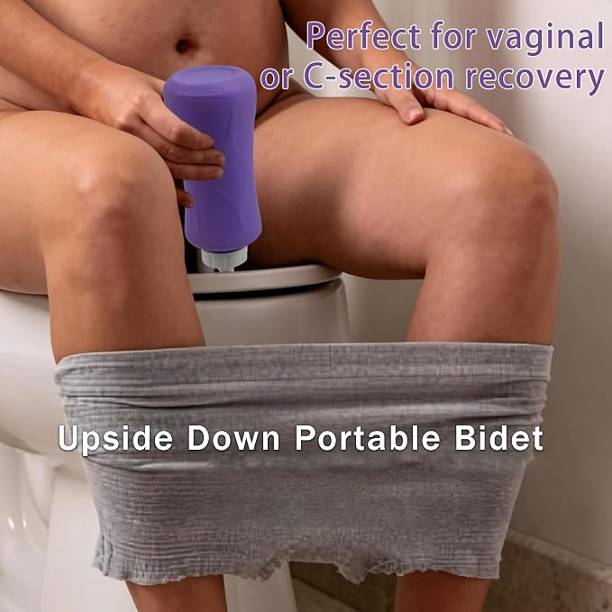 Peri Bottle for Postpartum, Portable Bidet, Perineal Bottle for Postpartum Essential, 17 OZ Upside Down Peri Bottle for Postpartum Recovery, Postpartum Care with Carrying Bag (Purple, L)