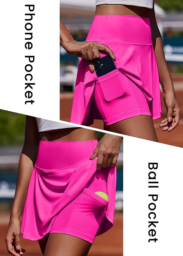 PINSPARK Womens Tennis Skirt Pleated Athletic Golf Skorts with Pockets | 3.5" High Waisted, Mesh Built-in Shorts, Mini Skirt, Buttery-Soft, Quick-dry, for Tennis, Golf, Pickleball, Casual