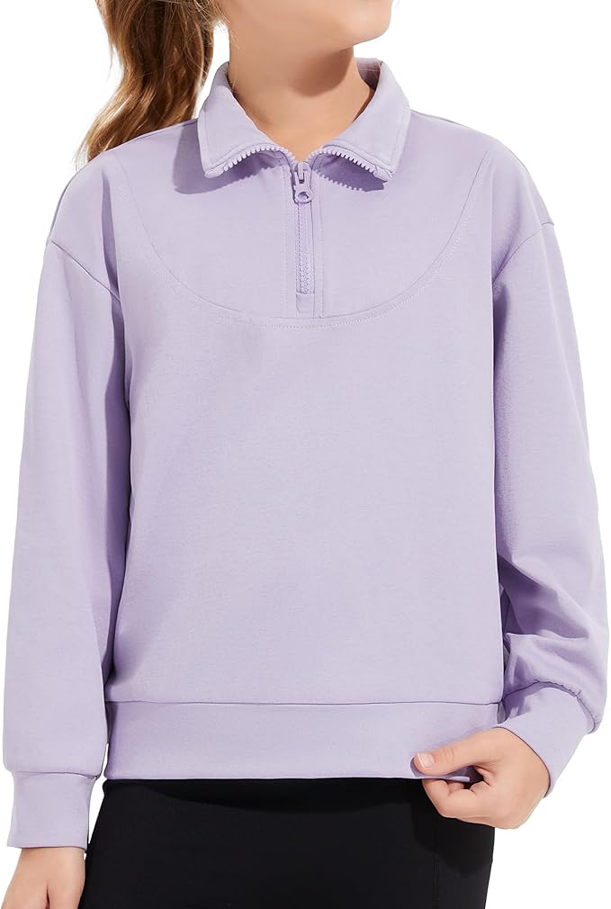 Girls Quarter Zip Sweatshirt Long Sleeve Pullover Tops Kids Casual Spring Outfits for Teen Girls, 5-14 Years