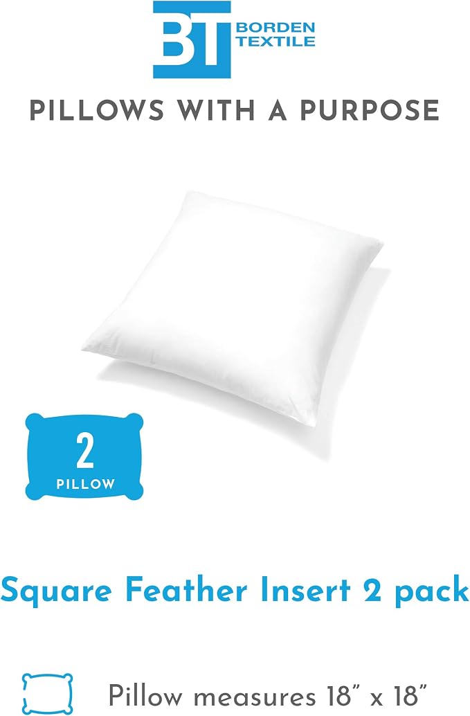 Pillow Inserts - Pack of 2-18" x 18" Square Decorative Throw or Sham for Couch - Bed - Sofa