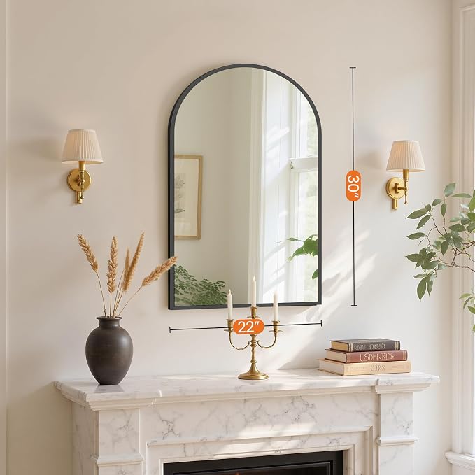 Sweetcrispy 22"x30" Arched Black Bathroom Mirrors for Wall | Bathroom Mirrors for over sink, Metal Framed with HD Shatter-Proof Glass for Entryway, Bedroom, Dressing Room, Home Decor