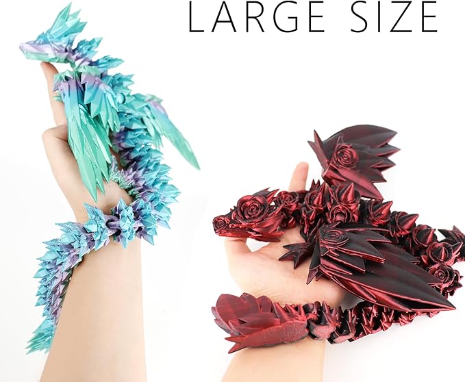 ACOCOFE 3D Printed Dragon with Wings, 18 inch Flying Articulated Winged Dragon, Mystery Crystal Dragons,Home Office Decor Gift (BlackRed)