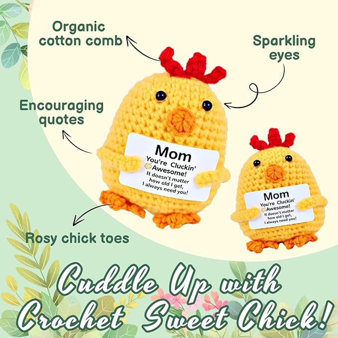 PARTY TONIGHT Funny Crochet Gifts for Mom from Daughter Son, Positive Crochet Animals Chick Gift for Mommy Mother Handmade for Birthday Mother Wife Grandma Teacher Appreciation Gift (Chick Mom Gifts)