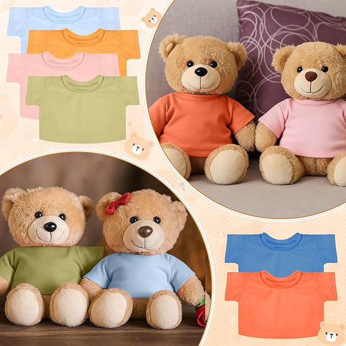 Skylety 6 Pcs Bear Clothes Basic Tee Shirt Classic Stuffed T Shirt Plush Crew Neck for Stuffed Bears Doll with 14 - 18 Inch, Bear Not Included (Multicolor 2)