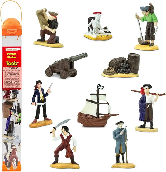 Safari Ltd. Pirates TOOB - 10 Figurines: Peg Leg Pirate, Lady Pirate, Skeleton, Cannon Balls, Cannon, Pirate Ship - Educational Toy Figures For Boys, Girls & Kids Ages 3+