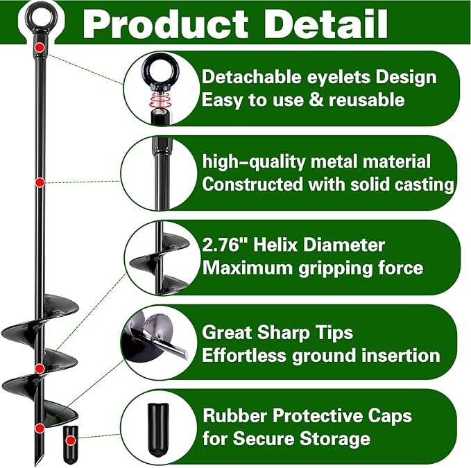 Fabulas Ground Anchors Heavy Duty, Swing Set Anchor Kit 18 Inch 4 Pack Screw in Earth Anchors Trampoline Stakes High Wind Metal Auger Anchor for Shed Tent Carports Securing Animals Camping Mobile Home